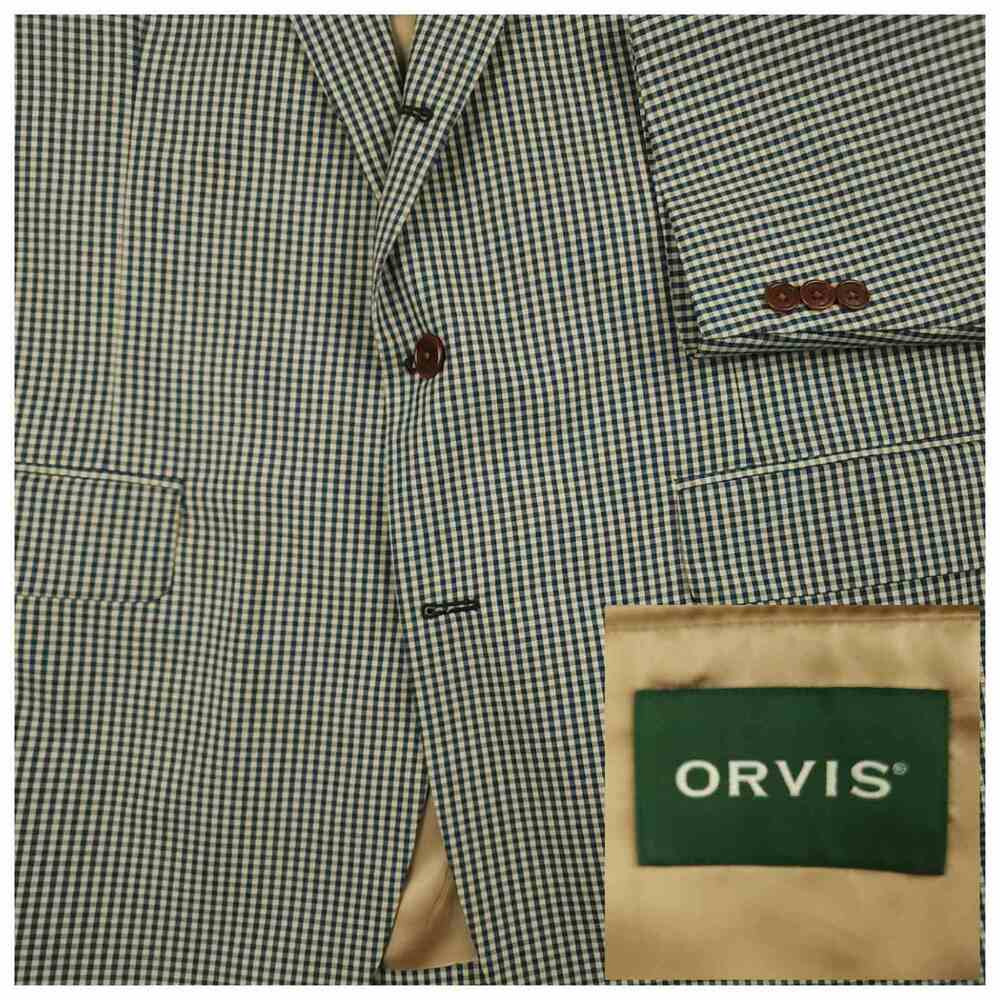 Orvis Sport Coat Mens 48R Ivy Style 3 Roll 2 Cotton Blend Travel Casual Gingham